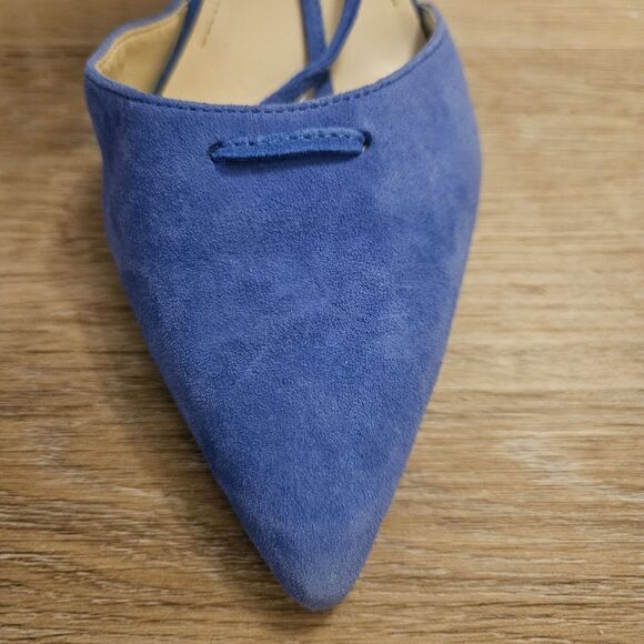 MARC FISHER Lace Up Truthe Blue Suede Closed Toe Pumps Heels Womens Size‎ 7.5 - Picture 6 of 8